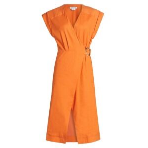 NWT Veronica Beard Octavia Wrap Midi Dress Linen Blend Belted Short Sleeve 4